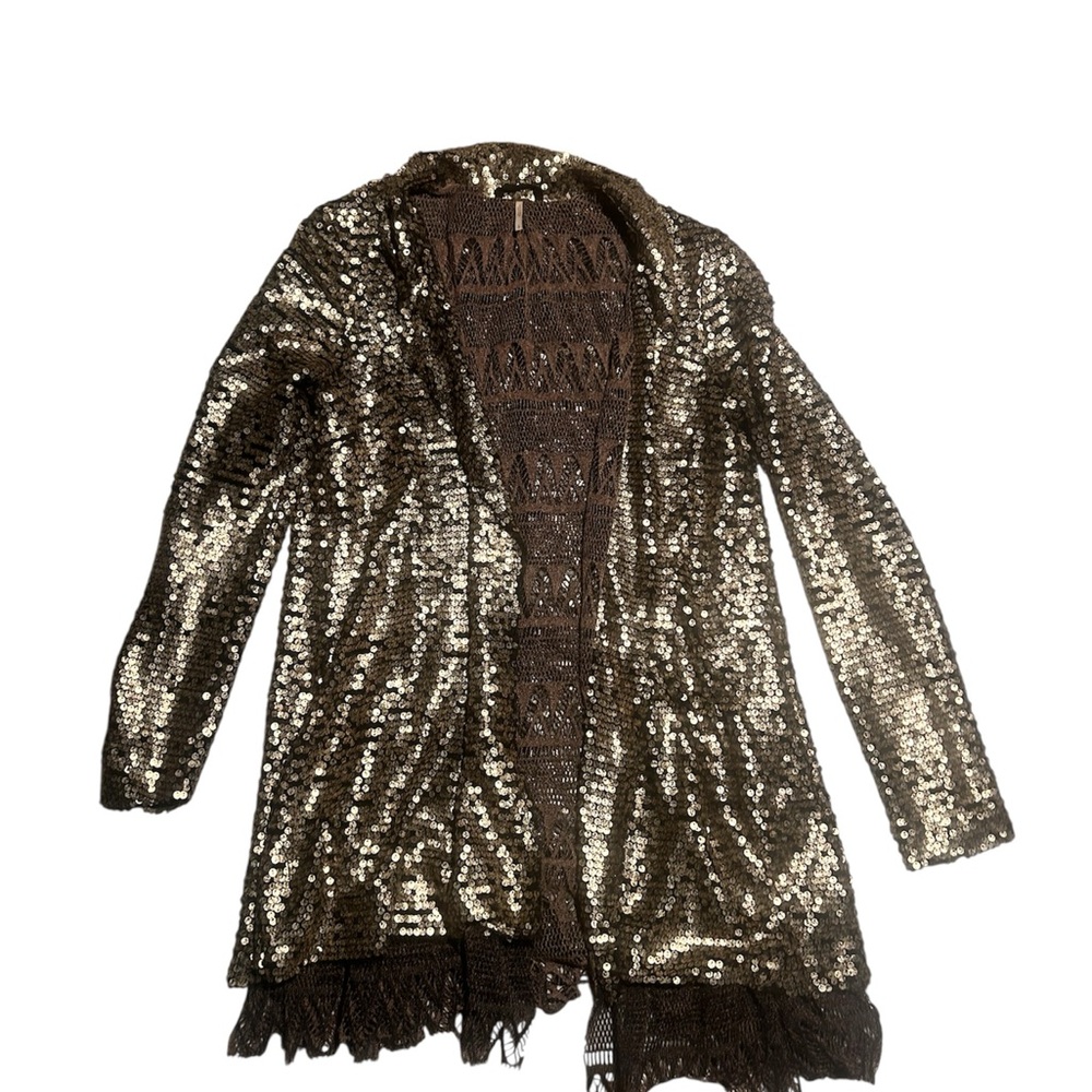 Free People Tanisha’s sequin stardust blazer jacket in gold size small